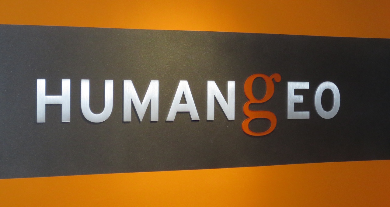 HumanGeo's logo as seen from their office