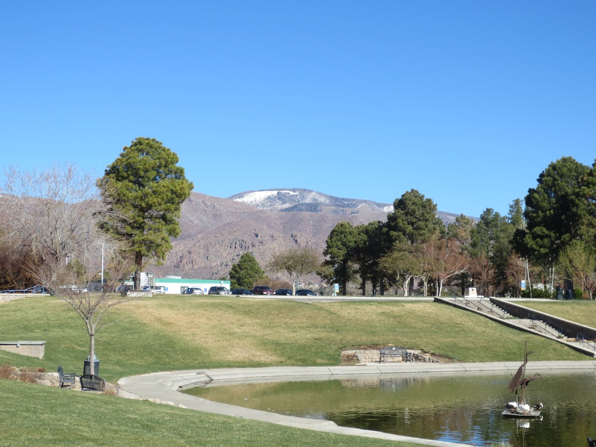 The mountains in the backdrop of Ashley Pond.
