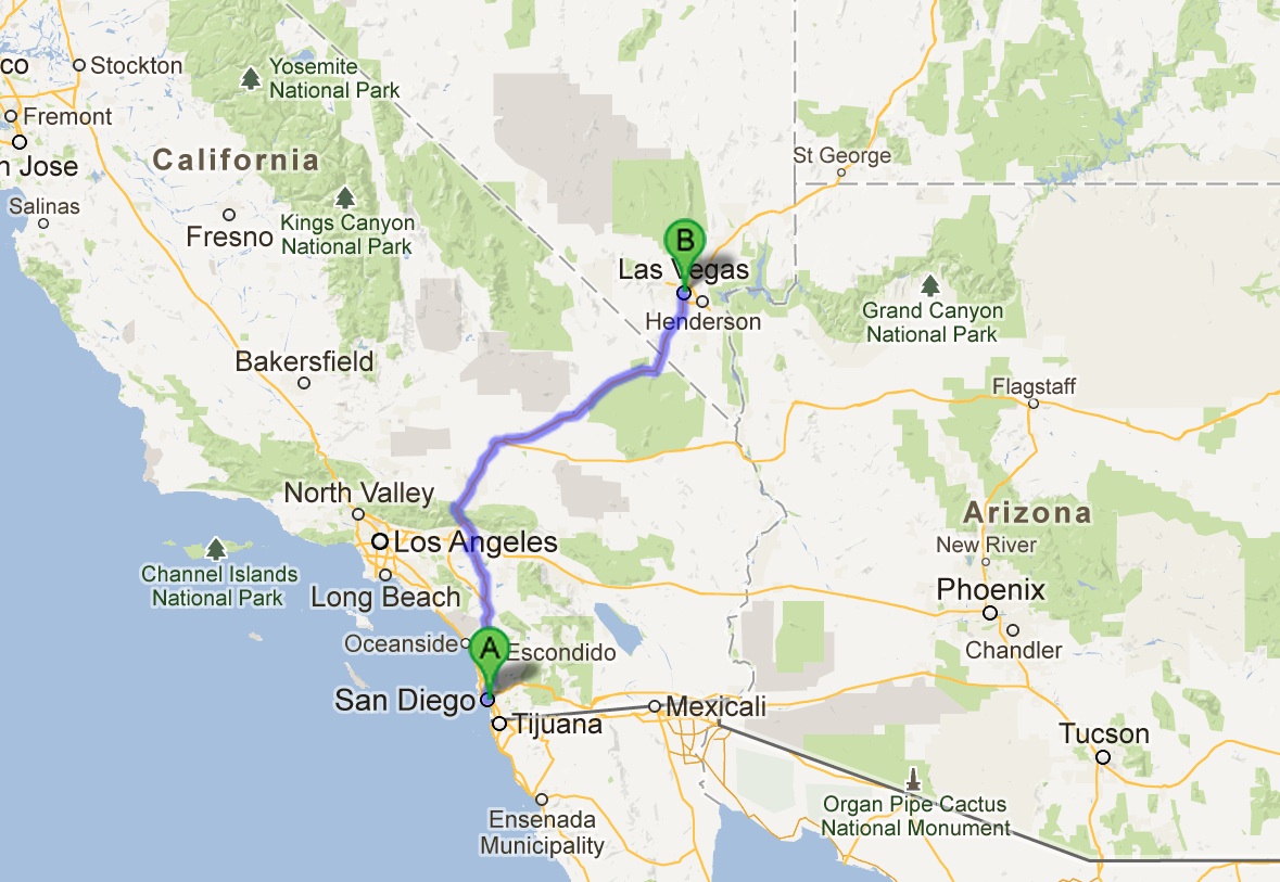 The drive from San Diego, CA to Las Vegas, NV