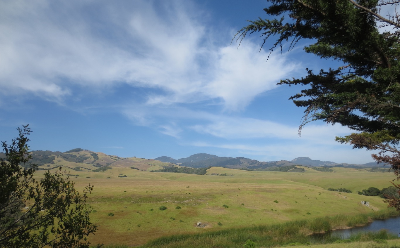 Slightly inland of the Pacific Coast Highway near Hearst Castle