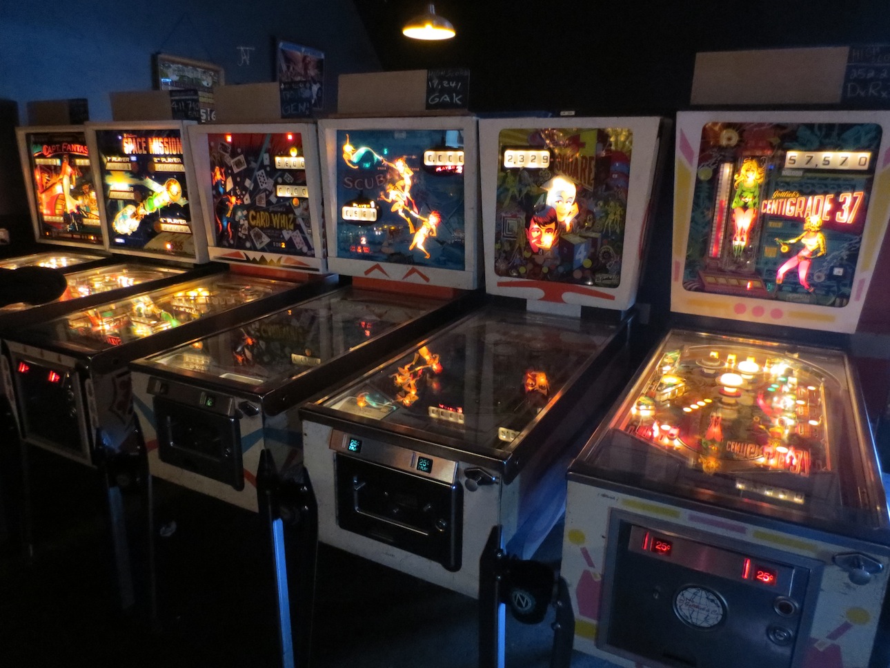Retro pinball machines.