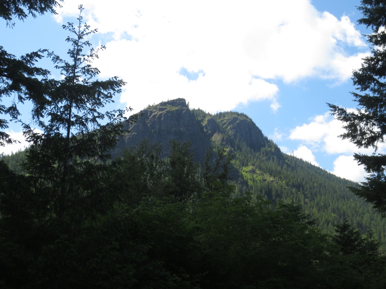 Looking up at the mountain peak.