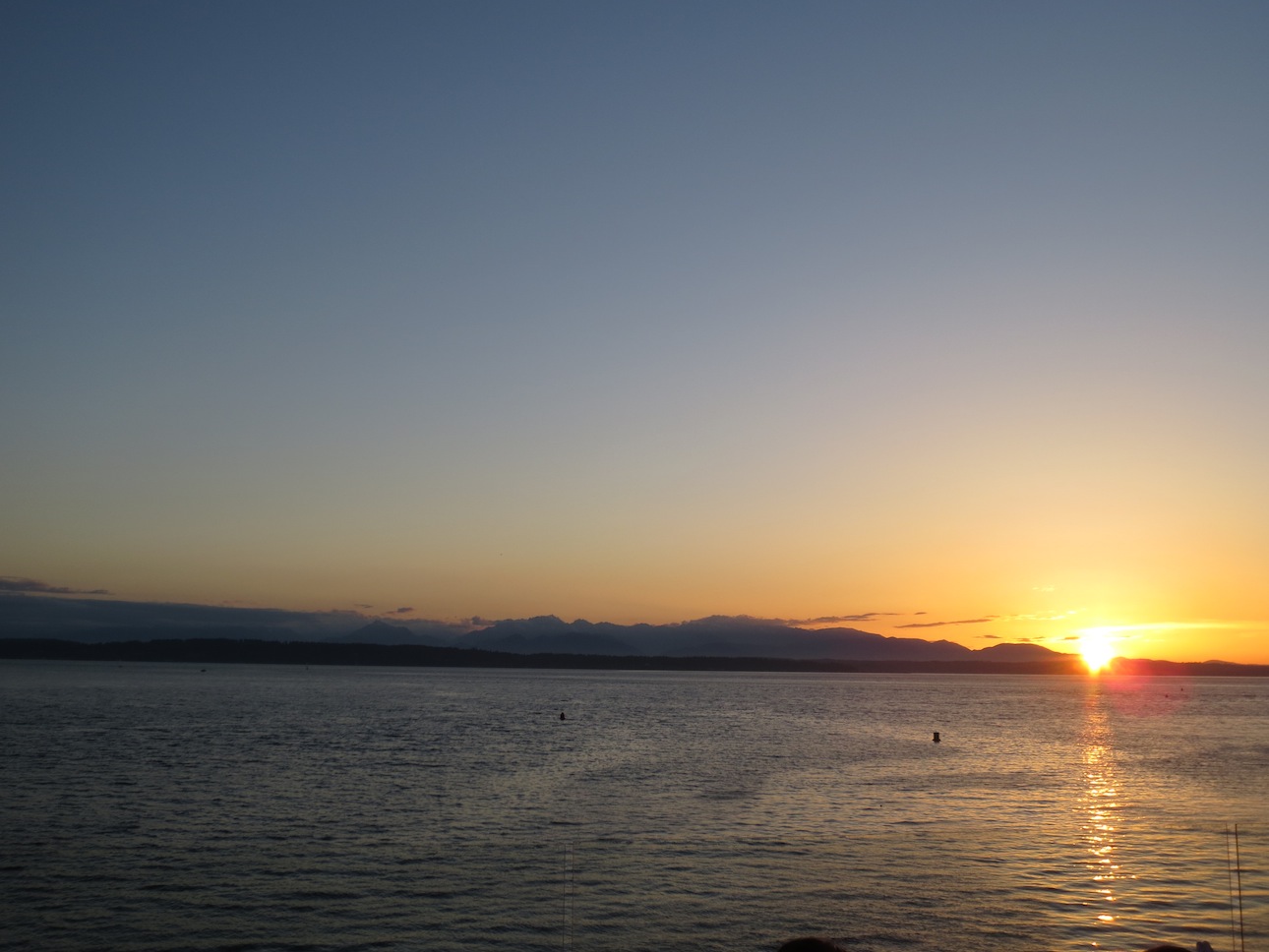 Sunset in Seattle over the water.