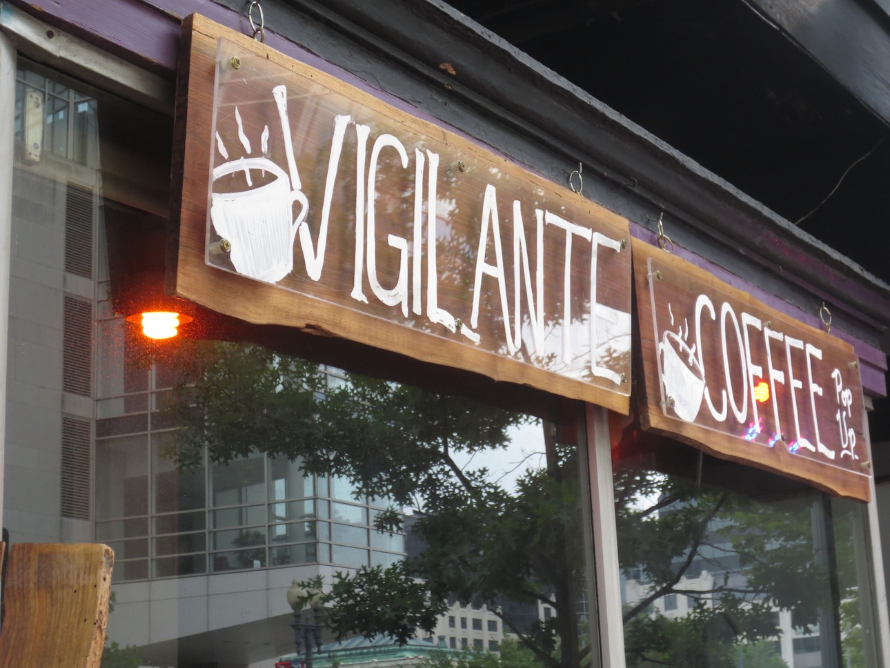 Sign outside Vigilante Coffee