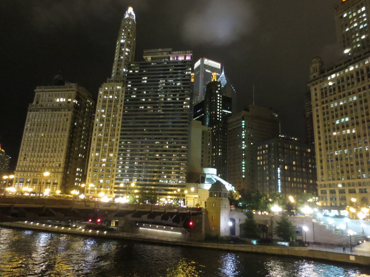 Chicago River North area at night.