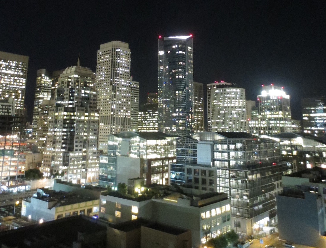 Part of the downtown skyline of San Francisco at night