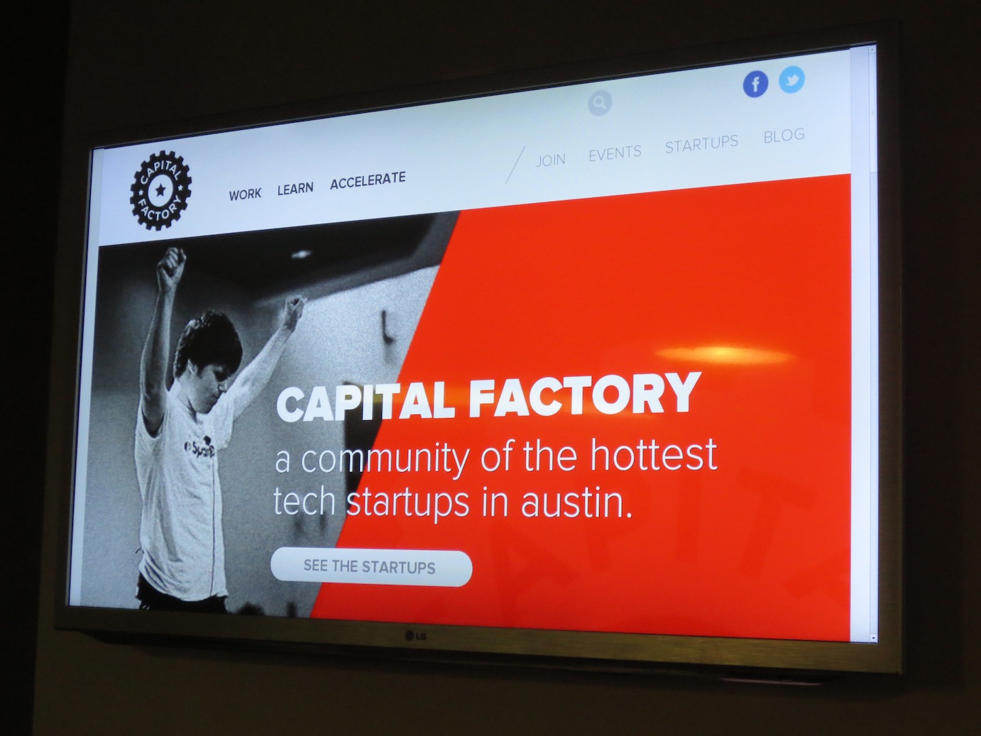 Capital Factory on a monitor at their space