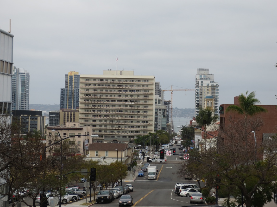 Downtown San Diego streets sloping towards the water