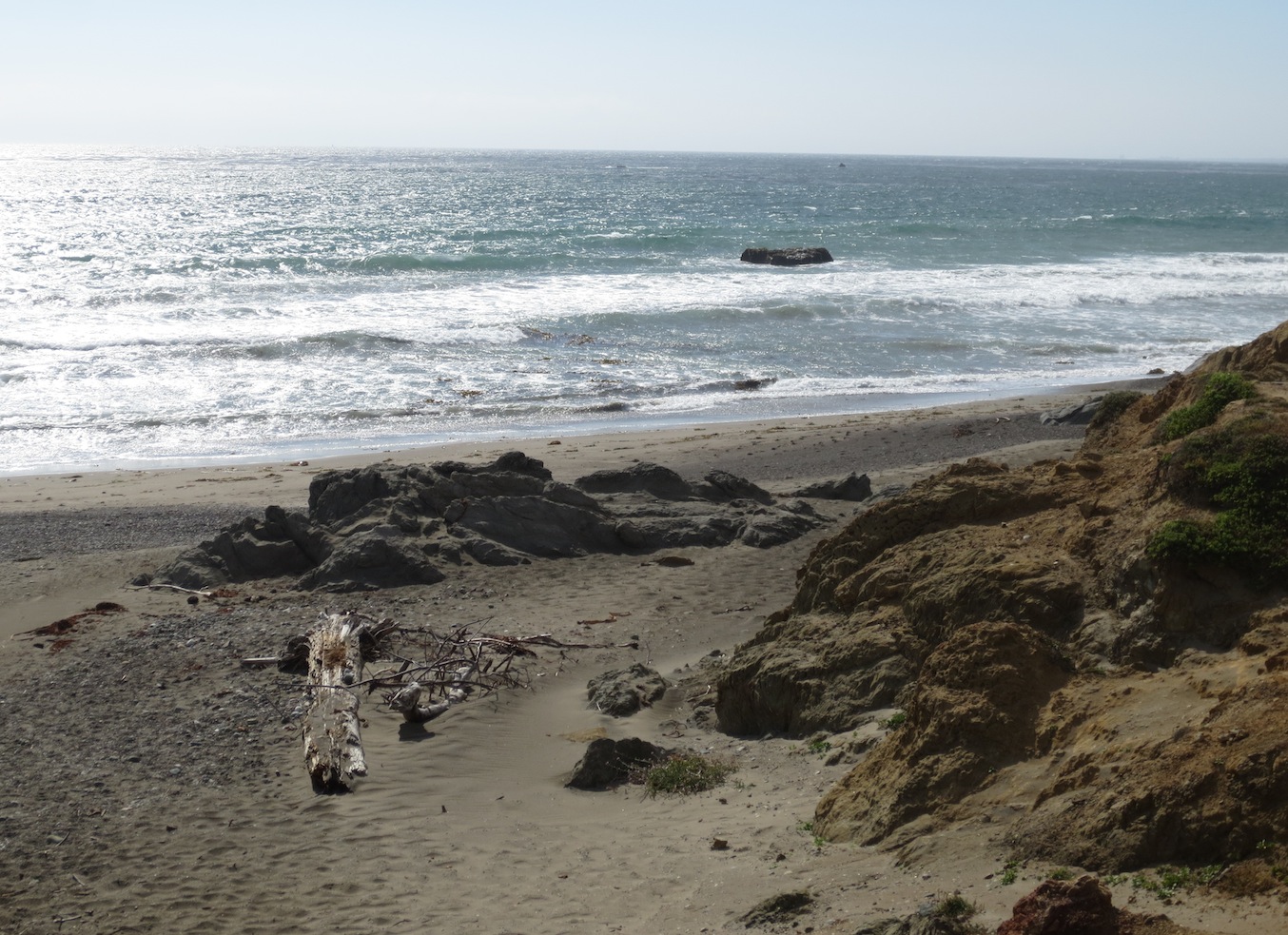 A shot of the beach on the Pacific coastline in California