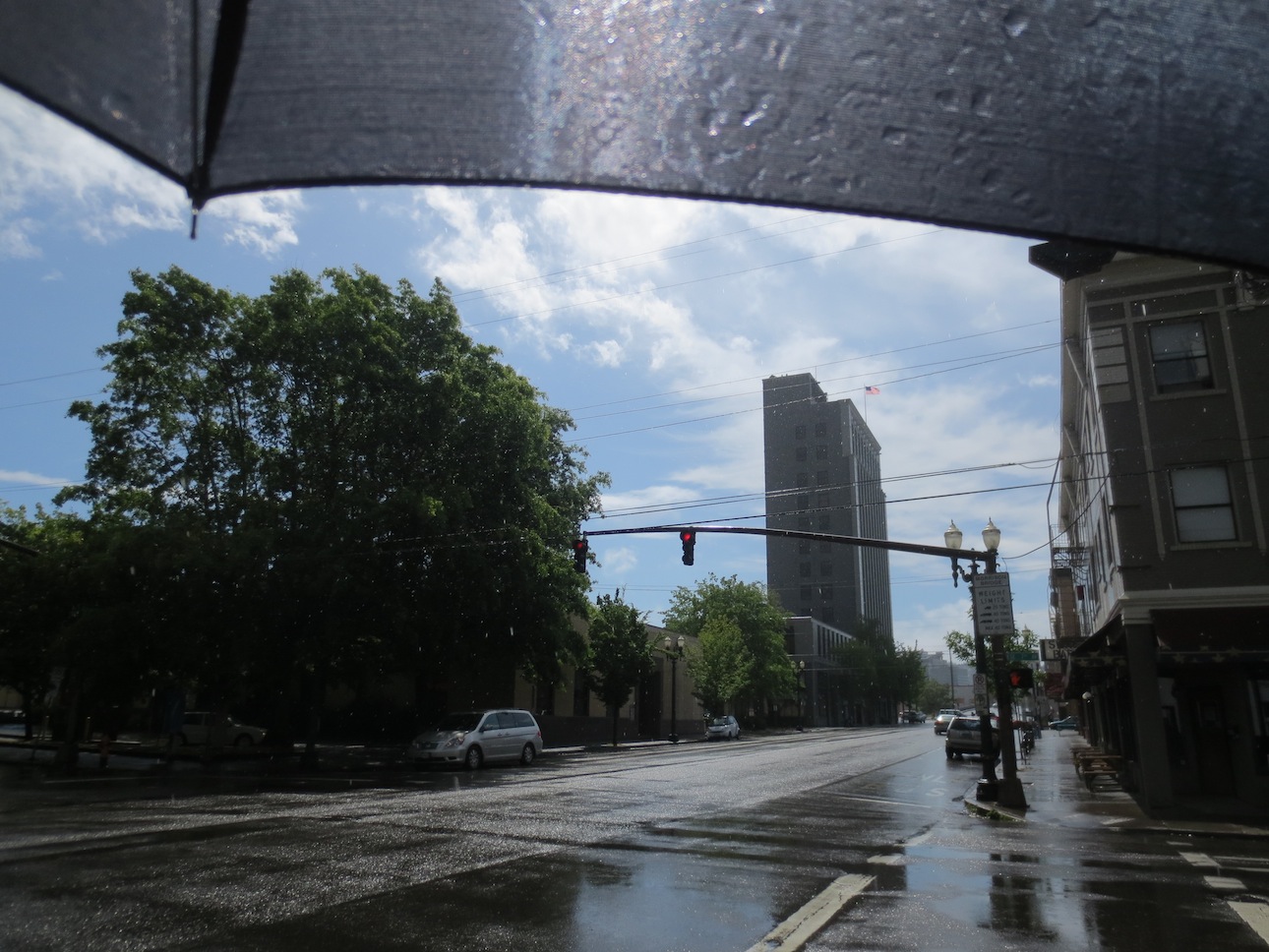 Raining with clear skies.