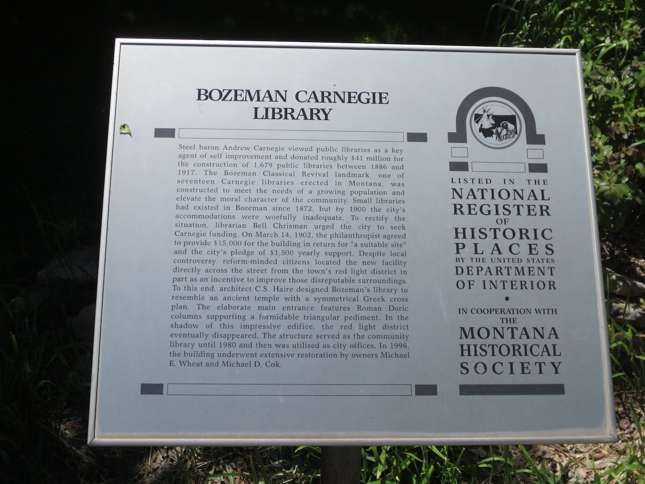 Sign in front of the Carnegie library in Bozeman.