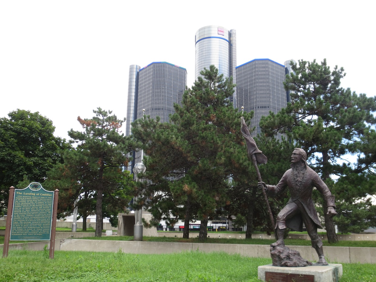 Statue of Cadillac, founder of Detroit.
