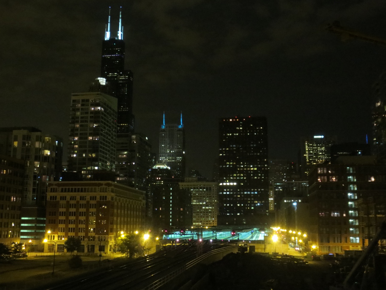 Hancock building at night.