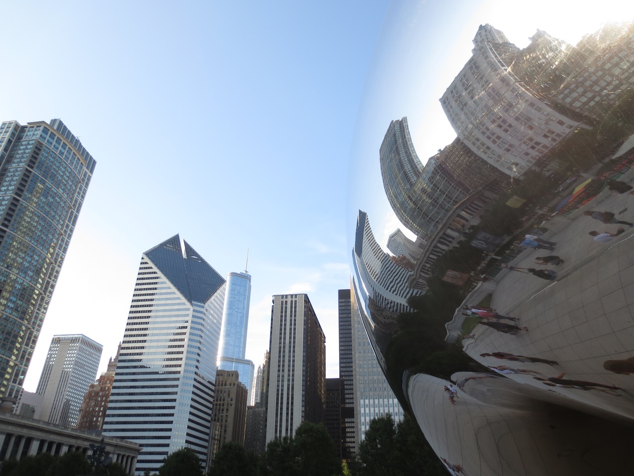 The Bean with buildings reflecting off of it.