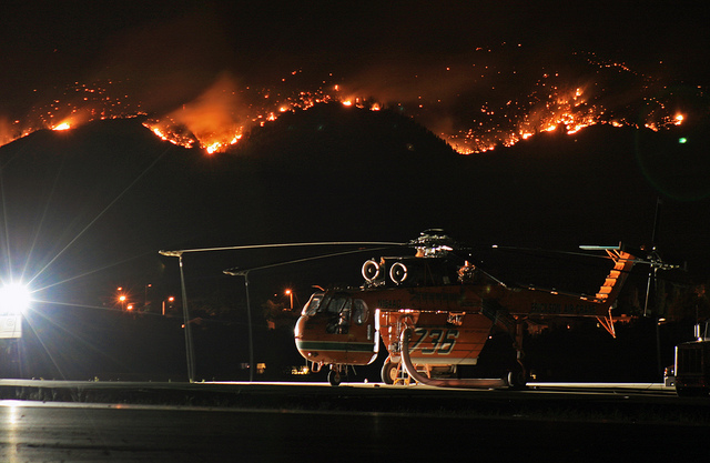 Sky Crane burns behind Los Alamos, New Mexico