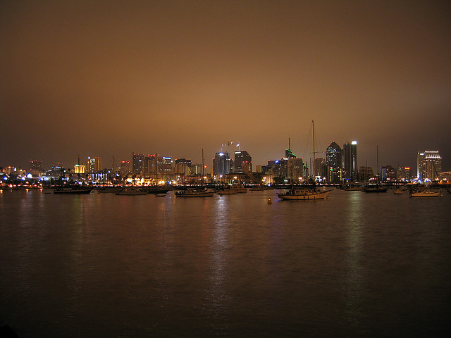 San Diego harbor at night